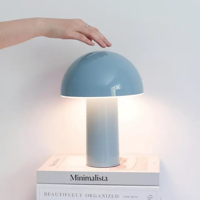 Main image of Celia Small Lamp 10" Touch-Controlled Mushroom Table Lamp, Cordless & Dimmable LED, Portable & Rechargeable Bedside Night Light, Sustainable Recycled Modern Lamp for Home Décor, Light Blue