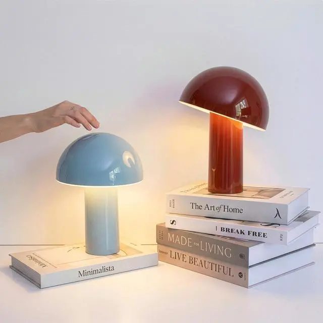 Alt view image 6 of 7 - Celia Small Lamp 10" Touch-Controlled Mushroom Table Lamp, Cordless & Dimmable LED, Portable & Rechargeable Bedside Night Light, Sustainable Recycled Modern Lamp for Home Décor, Light Blue