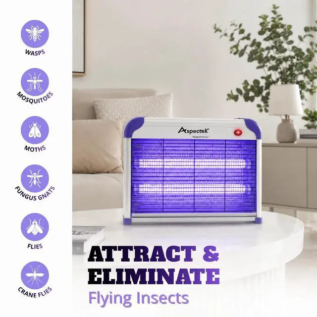 Alt view image 3 of 7 - 20W Heavy Duty Bug Zapper, High-Voltage Electric Mosquito and Fly Killer, Indoor and Covered Outdoor Gnat Control for Bedroom, Patio and Greenhouse, Includes 2 Bulbs - Purple