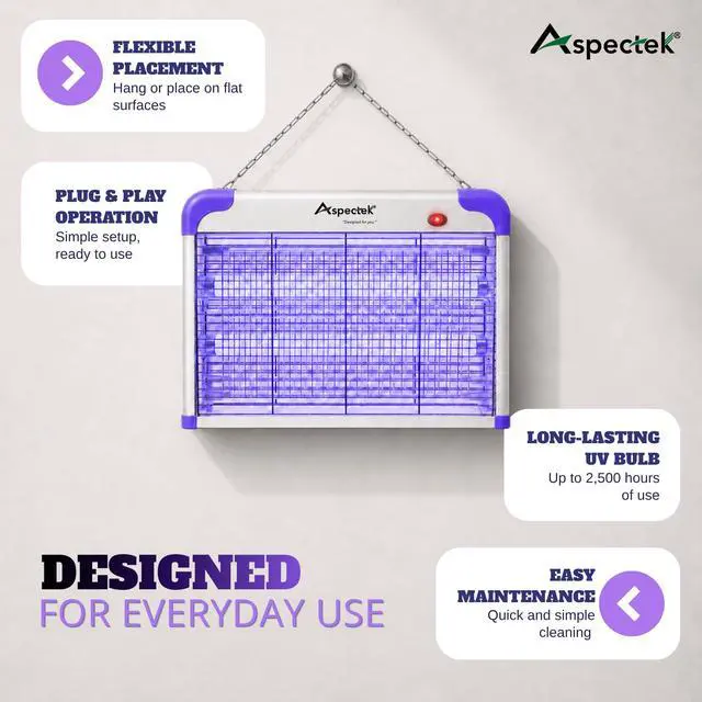 Alt view image 6 of 7 - 20W Heavy Duty Bug Zapper, High-Voltage Electric Mosquito and Fly Killer, Indoor and Covered Outdoor Gnat Control for Bedroom, Patio and Greenhouse, Includes 2 Bulbs - Purple