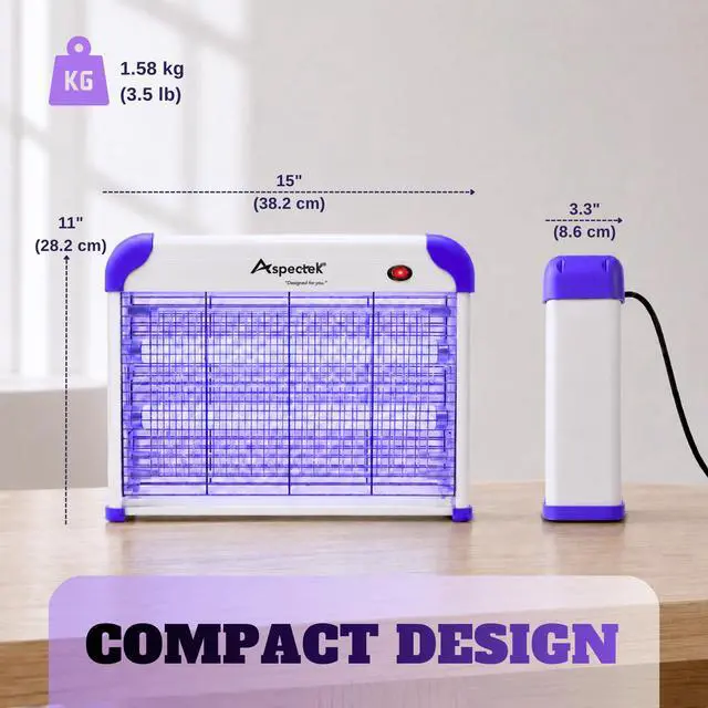 Alt view image 7 of 7 - 20W Heavy Duty Bug Zapper, High-Voltage Electric Mosquito and Fly Killer, Indoor and Covered Outdoor Gnat Control for Bedroom, Patio and Greenhouse, Includes 2 Bulbs - Purple