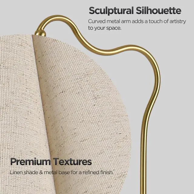 Alt view image 5 of 7 - Modern Table Lamps, Nightstand Bedside Lamps with Umbrella Form Linen Lampshade, Gold Metal Base Desk Lamp for Living Room Bedroom, Bulb Not Included