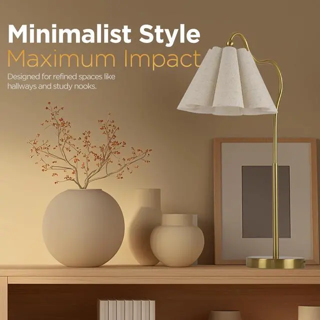 Alt view image 4 of 7 - Modern Table Lamps, Nightstand Bedside Lamps with Umbrella Form Linen Lampshade, Gold Metal Base Desk Lamp for Living Room Bedroom, Bulb Not Included