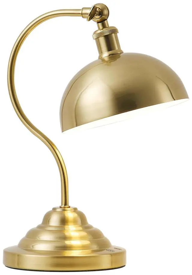 Main image of Cordless LED Table Lamp, Battery Operated Desk Lamps with Swing Arm & Plastic Shade, Vintage Small Rechargeable Dimmable Light for Bedroom, Living Room, Nightstand, Brass