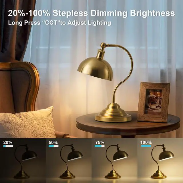 Alt view image 4 of 7 - Cordless LED Table Lamp, Battery Operated Desk Lamps with Swing Arm & Plastic Shade, Vintage Small Rechargeable Dimmable Light for Bedroom, Living Room, Nightstand, Brass
