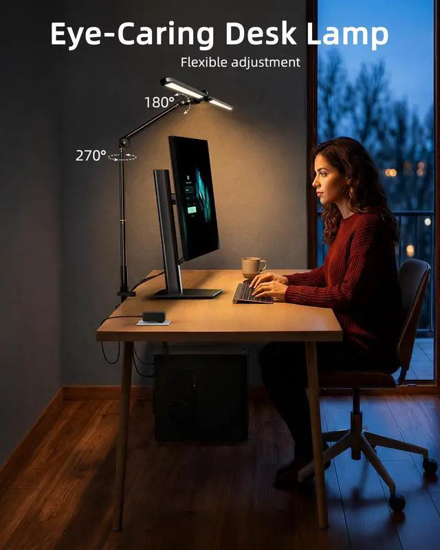 Alt view image 4 of 7 - Desk Lamps for Home Office, Sensor Switch Dual Lamp Head