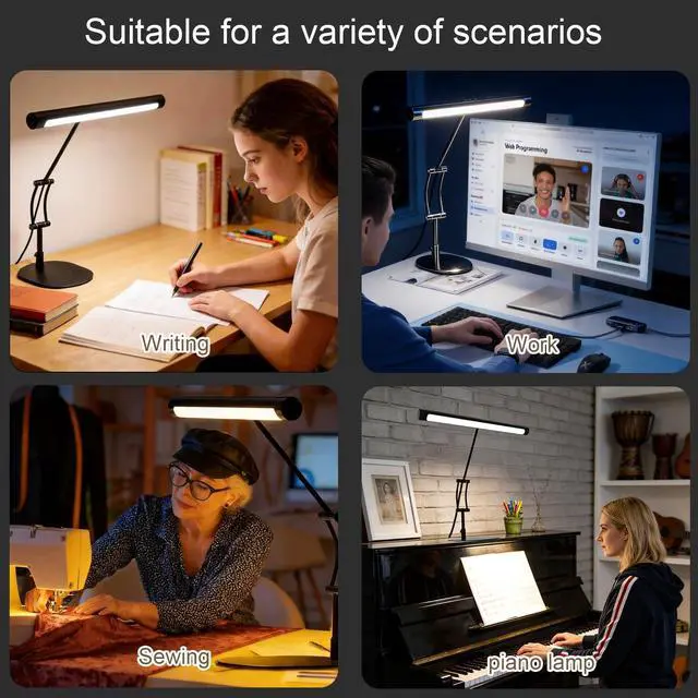 Alt view image 3 of 7 - LED Desk Lamp for Home Office, Eye-Protecting Desk Light with Base3 Color 10 Brightness Metal Table lamp,Suitable for Work, Study and Reading (Black)