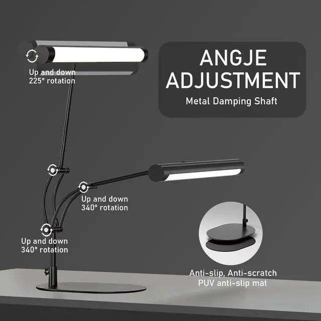 Alt view image 6 of 7 - LED Desk Lamp for Home Office, Eye-Protecting Desk Light with Base3 Color 10 Brightness Metal Table lamp,Suitable for Work, Study and Reading (Black)
