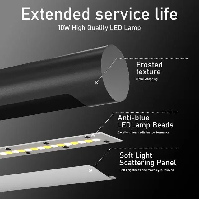 Alt view image 5 of 7 - LED Desk Lamp for Home Office, Eye-Protecting Desk Light with Base3 Color 10 Brightness Metal Table lamp,Suitable for Work, Study and Reading (Black)
