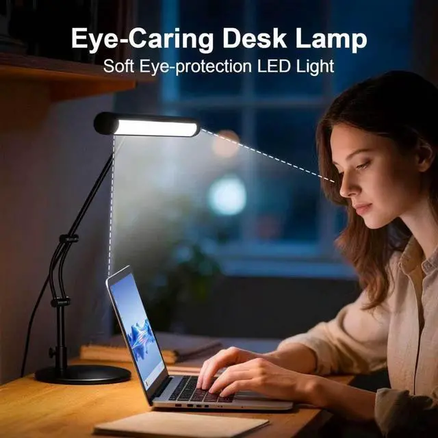 Alt view image 4 of 7 - LED Desk Lamp for Home Office, Eye-Protecting Desk Light with Base3 Color 10 Brightness Metal Table lamp,Suitable for Work, Study and Reading (Black)