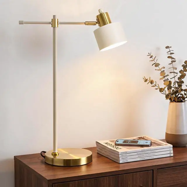 Main image of 22.2" Modern Desk Lamp, Metal Table Lamp with LED Bulb, Adjustable Reading Lamps for Living Room, Mid Century Nightstand Lamp for Home Office, Industrial Bedside Lamps, Cream and Gold