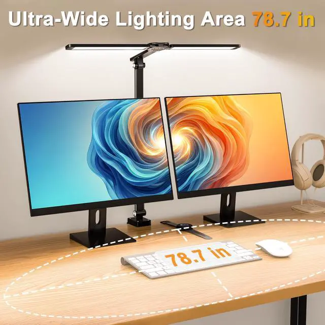 Alt view image 3 of 7 - LED Desk Lamp for Office Home, Height Adjustable Architect Desk Light with Clamp, Eye Caring Stepless Dimming Desk Lamp for Reading, Study, Workbench, 50 Lighting Models, Black