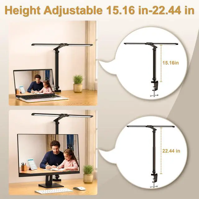Alt view image 6 of 7 - LED Desk Lamp for Office Home, Height Adjustable Architect Desk Light with Clamp, Eye Caring Stepless Dimming Desk Lamp for Reading, Study, Workbench, 50 Lighting Models, Black