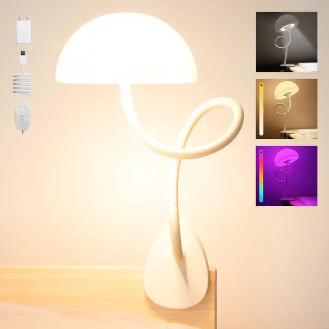 Main image of Shroommate Dorm Room Essential Clip On Bed Light - Headboard and Bedside Table Lamp, Flexible Reading Lamp, Night Light for Kids Nursery, Clip on for Desk, MultiColor LEDs, Adapter Included (White)
