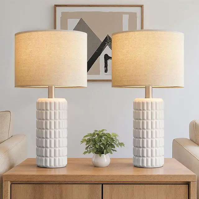 Main image of 23" Modern Ceramic Table Lamps Set of 2 - Table Lamps for Living Room, Farmhouse Bedside Night Stands Lamp for Bedroom, White Nightstand Lamps Set of 2, Desk Lamp for End Table Home Decor