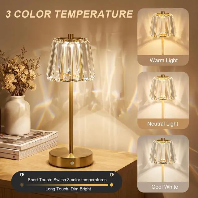 Alt view image 4 of 7 - 13" Small Crystal Cordless Table Lamp, Touch Rechargeable Desk Lamps
