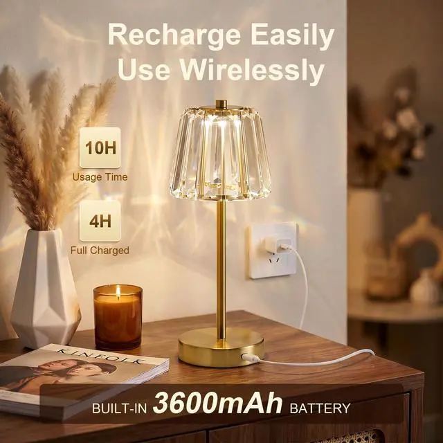Alt view image 5 of 7 - 13" Small Crystal Cordless Table Lamp, Touch Rechargeable Desk Lamps