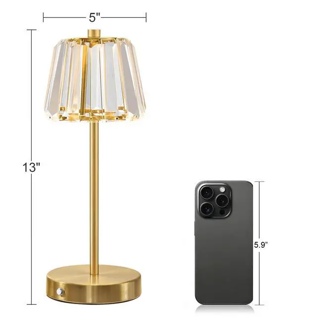 Alt view image 7 of 7 - 13" Small Crystal Cordless Table Lamp, Touch Rechargeable Desk Lamps