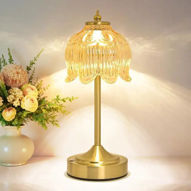 Main image of Cordless Lotus Flower Table Lamp, 5200mAh Rechargeable Battery Operated Portable Lamp, 3-Color Dimmable Touch Control Small Desk Lamp for Bedroom, Office, Kitchen, Nightstand,Room Decor (Flower Amber)