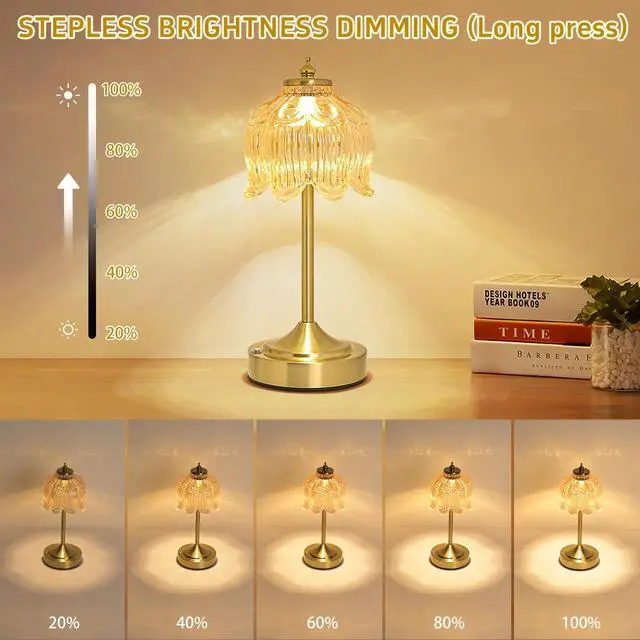 Alt view image 5 of 7 - Cordless Lotus Flower Table Lamp, 5200mAh Rechargeable Battery Operated Portable Lamp, 3-Color Dimmable Touch Control Small Desk Lamp for Bedroom, Office, Kitchen, Nightstand,Room Decor (Flower Amber)