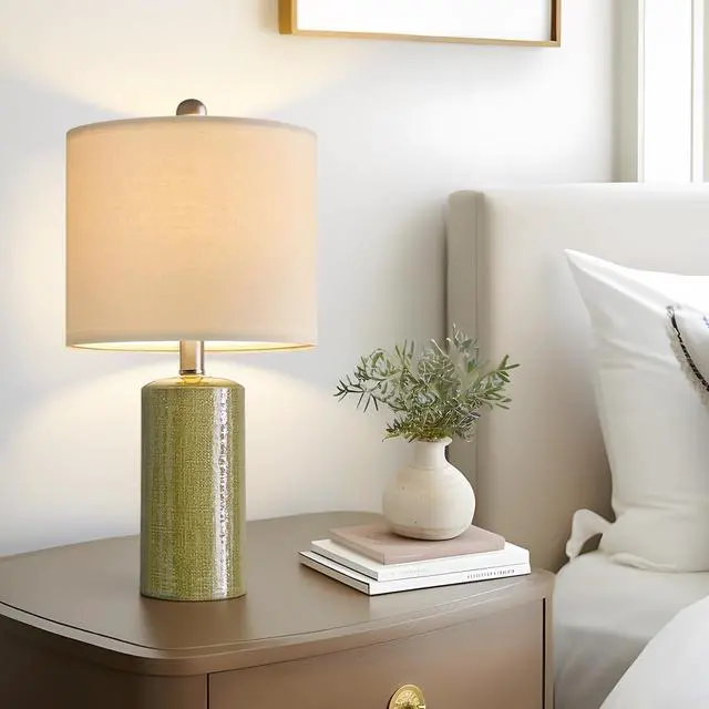 Alt view image 4 of 7 - 20.25" Small Single Table Lamp for Bedroom Modern Ceramic Nightstand Lamp Farmhouse Bedside Lamp Boho Living Room End Side Table Lamp, Green