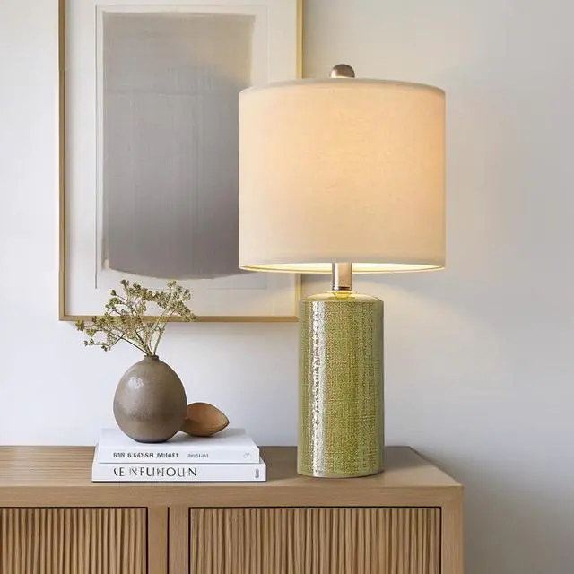 Alt view image 5 of 7 - 20.25" Small Single Table Lamp for Bedroom Modern Ceramic Nightstand Lamp Farmhouse Bedside Lamp Boho Living Room End Side Table Lamp, Green