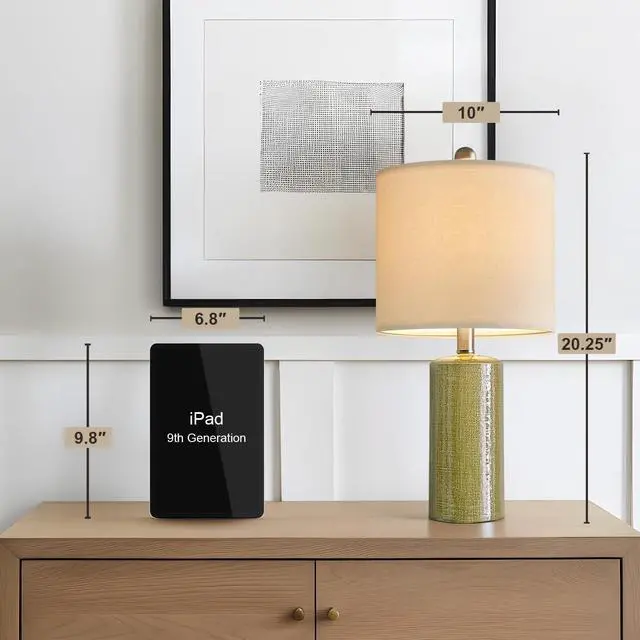 Alt view image 7 of 7 - 20.25" Small Single Table Lamp for Bedroom Modern Ceramic Nightstand Lamp Farmhouse Bedside Lamp Boho Living Room End Side Table Lamp, Green