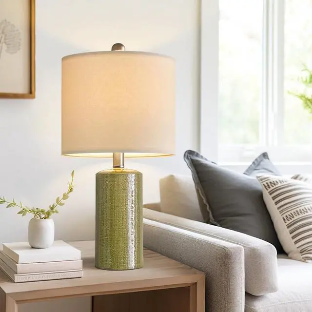 Alt view image 6 of 7 - 20.25" Small Single Table Lamp for Bedroom Modern Ceramic Nightstand Lamp Farmhouse Bedside Lamp Boho Living Room End Side Table Lamp, Green