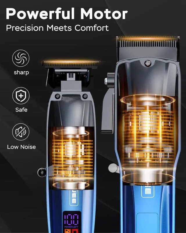 Alt view image 4 of 7 - Professional Hair Clippers for Men Cordless & Corded - Rechargeable Barber Clipper & Trimmer Set with Fade Lever for Home Haircuts, Grooming Kit with Guide Combs, with Travel Case