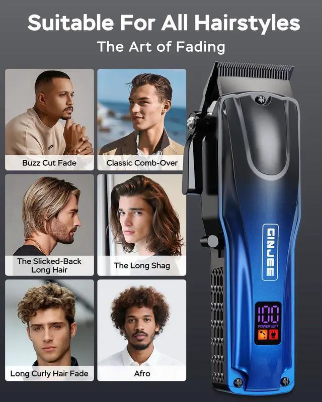Alt view image 6 of 7 - Professional Hair Clippers for Men Cordless & Corded - Rechargeable Barber Clipper & Trimmer Set with Fade Lever for Home Haircuts, Grooming Kit with Guide Combs, with Travel Case