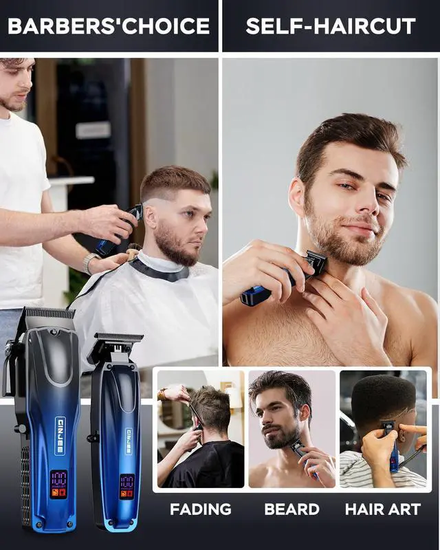 Alt view image 5 of 7 - Professional Hair Clippers for Men Cordless & Corded - Rechargeable Barber Clipper & Trimmer Set with Fade Lever for Home Haircuts, Grooming Kit with Guide Combs, with Travel Case
