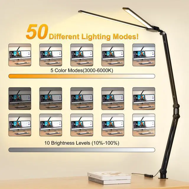 Alt view image 3 of 7 - LED Desk Lamp for Office Home, Architect Desk Light with Clamp