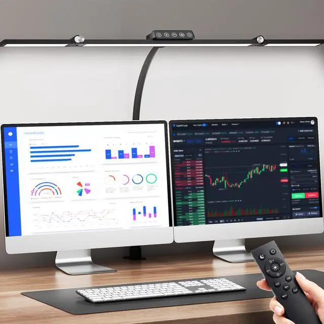 Main image of LED Desk Lamps for Home Office, Desk Light with Remote & Touch Control, Stepless Dimming,5CCT,Motion Sensor Auto On/Off, Eye-Caring Desk Lamp with Clamp for Study, Reading,Dual Monitors,Black