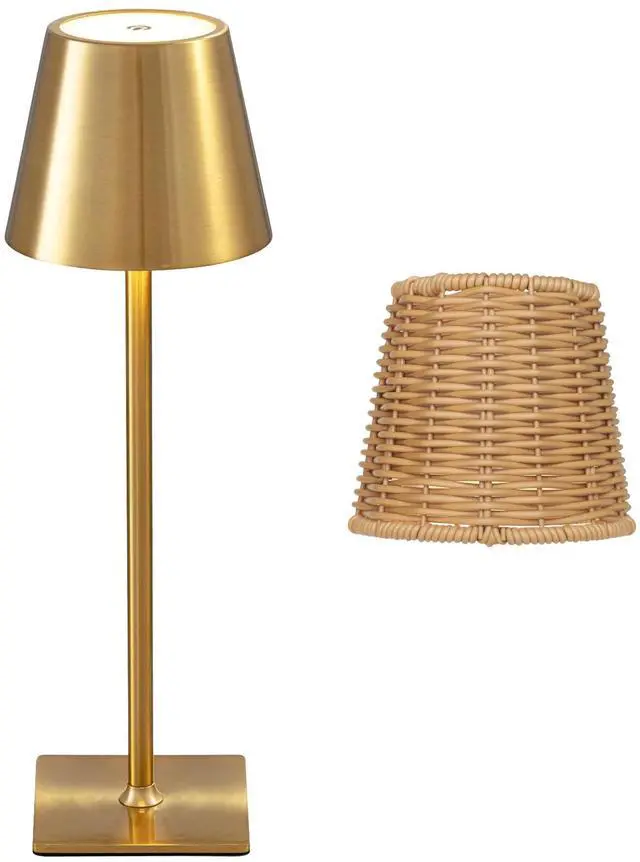 Main image of Outdoor Waterproof Cordless Wireless Rechargeable Portable Top Touch Battery Operated Powered LED Table Lamp Desk Lamp Lights for Restaurant Kitchen Patio Dinner Dining (Gold)