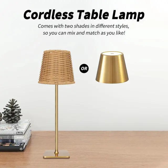 Alt view image 2 of 7 - Outdoor Waterproof Cordless Wireless Rechargeable Portable Top Touch Battery Operated Powered LED Table Lamp Desk Lamp Lights for Restaurant Kitchen Patio Dinner Dining (Gold)