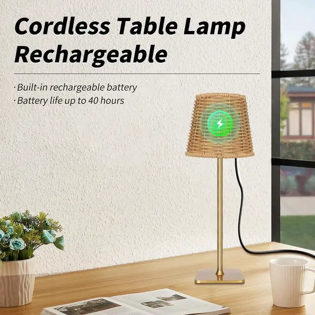 Alt view image 6 of 7 - Outdoor Waterproof Cordless Wireless Rechargeable Portable Top Touch Battery Operated Powered LED Table Lamp Desk Lamp Lights for Restaurant Kitchen Patio Dinner Dining (Gold)