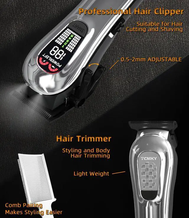 Alt view image 2 of 6 - Hair Clippers for Men, Professional Clippers and Trimmers Set, Cordless Clippers for Hair Cutting, Beard Trimmer, Barber Clippers, Rechargeable Electric Shaver
