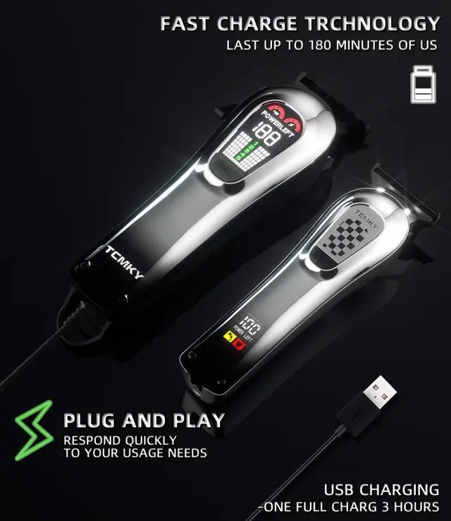 Alt view image 3 of 6 - Hair Clippers for Men, Professional Clippers and Trimmers Set, Cordless Clippers for Hair Cutting, Beard Trimmer, Barber Clippers, Rechargeable Electric Shaver