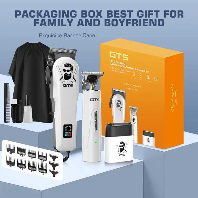 Alt view image 5 of 6 - Hair Clippers for Men Professional Cordless Haircut Kit with Beard Trimmer Set, with IPX7 Electric Shavers, LED Display Rechargeable Barber Clippers for Home Use Gifts White