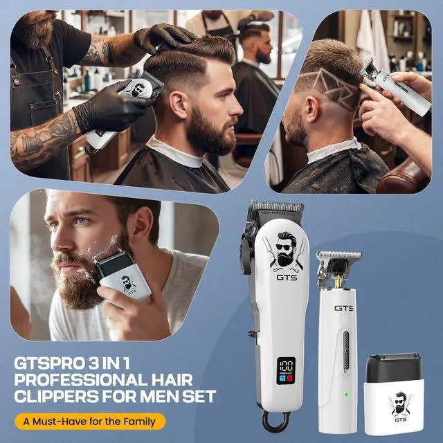 Alt view image 6 of 6 - Hair Clippers for Men Professional Cordless Haircut Kit with Beard Trimmer Set, with IPX7 Electric Shavers, LED Display Rechargeable Barber Clippers for Home Use Gifts White