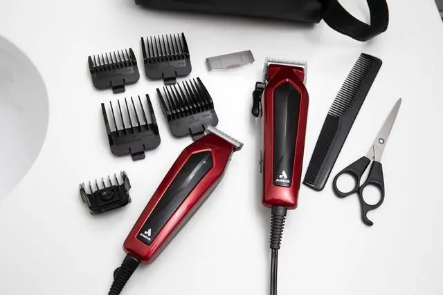 Alt view image 3 of 7 - 562940 Ultra Clip Corded Clipper & Trimmer 15-PieceHair Cutting Combo Kit, Stainless Steel Blades, Power Pivot Motor, Whisper Quiet, Hanger Loop, Red