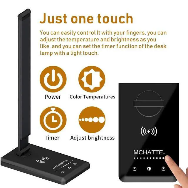 Alt view image 6 of 7 - LED Desk Lamp with Wireless Charger, USB Charging Port, Dimmable Eye-Caring Desk Light with 5 Brightness Levels & 5 Lighting Modes, Touch Control, Auto Timer (Black)