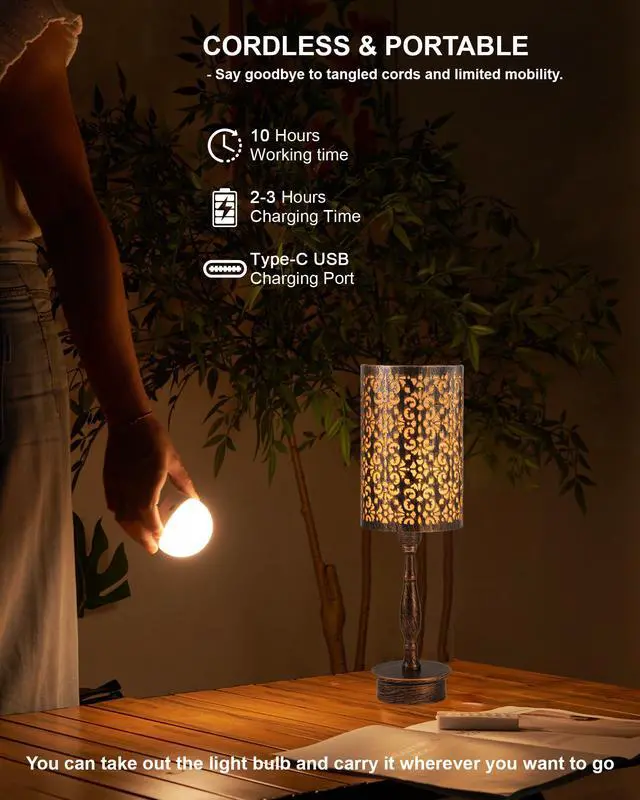 Alt view image 3 of 7 - Vintage Cordless Table Lamp Rechargeable Battery Operated, Remote