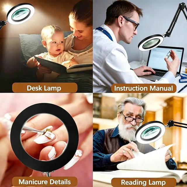 Alt view image 7 of 7 - 10X Magnifying Glass with Light and Clamp, Magnifier with Light Hands Free3 Color Modes Stepless Dimmable, 72 LEDs Real Glass Lens Magnifying Lamp for Close Work, Repair, Reading, Craft