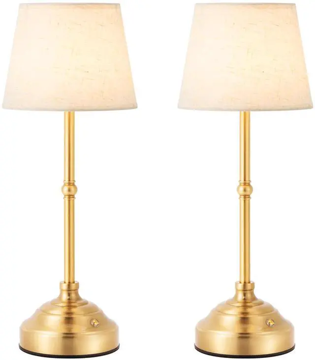 Main image of 2 Pack Cordless Table Lamp, Rechargeable Desk Lamp with Fabric Shade, Battery Operated 3 Color Stepless Dimming, Small Touch Bedside Lamp Home Decor for Dining, Counter(Brushed Gold)