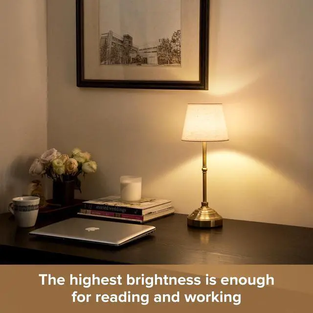 Alt view image 7 of 7 - 2 Pack Cordless Table Lamp, Rechargeable Desk Lamp with Fabric Shade, Battery Operated 3 Color Stepless Dimming, Small Touch Bedside Lamp Home Decor for Dining, Counter(Brushed Gold)