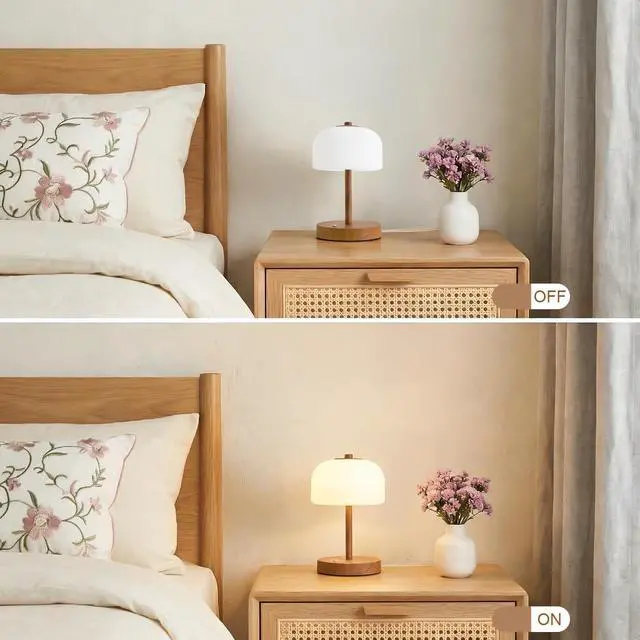 Alt view image 3 of 7 - 9.5" Corded Touch Control Table Lamp with USB A+C Charging Ports, Wood Grain Dimmable LED Bedside Lamp with 3 Color Temperatures, Small Modern Table Lamps for Bedroom Nightstand Living Room
