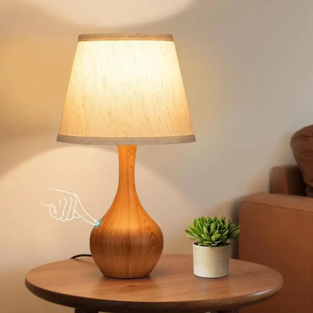 Main image of Touch Table Lamp for Bedroom, 3-Way Dimmable Small Bedside Lamps for Night Stands with Wires, Wood-Paint Desk Lamp for Kids Room, Office, Living Room, End Table(LED Bulb Included)