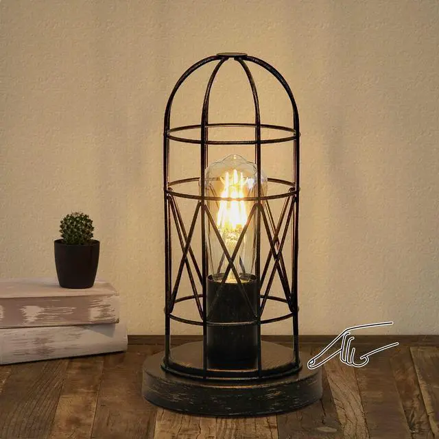 Main image of Industrial Table Lamp, 3-Way Dimmable Small Touch Lamp with Rustic Cage