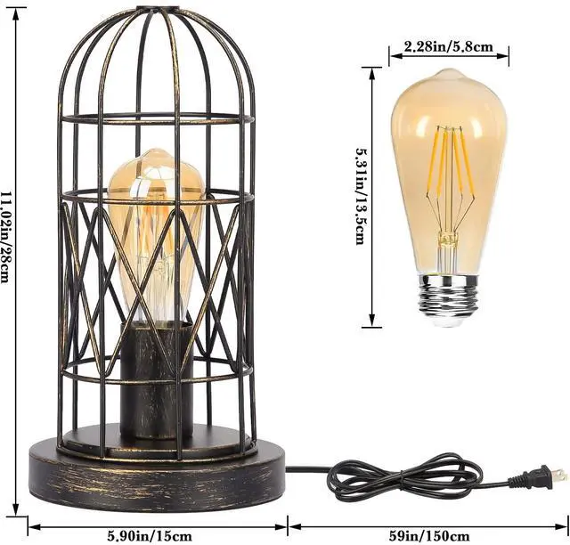 Alt view image 2 of 7 - Industrial Table Lamp, 3-Way Dimmable Small Touch Lamp with Rustic Cage